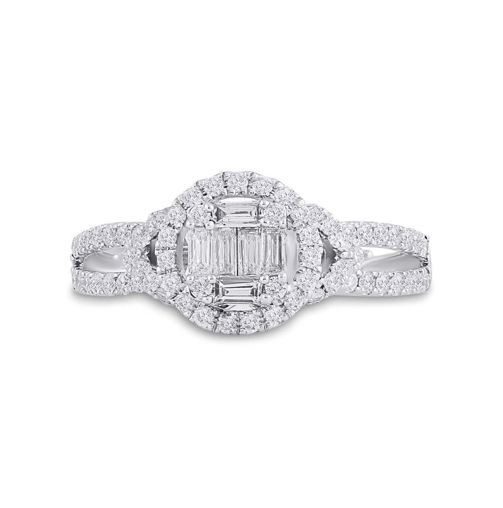 14K White Gold Womens Baguette Diamond Halo Ring 3/4 Cttw, Womens Size: 5-10