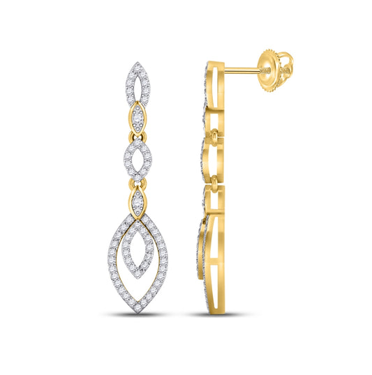 10K Yellow Gold Womens Round Diamond Dangle Earrings 1/3 Cttw