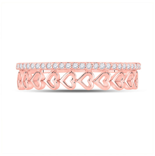 10K Rose Gold Womens Round Diamond Heart Band Ring 1/6 Cttw, Womens Size: 5-10