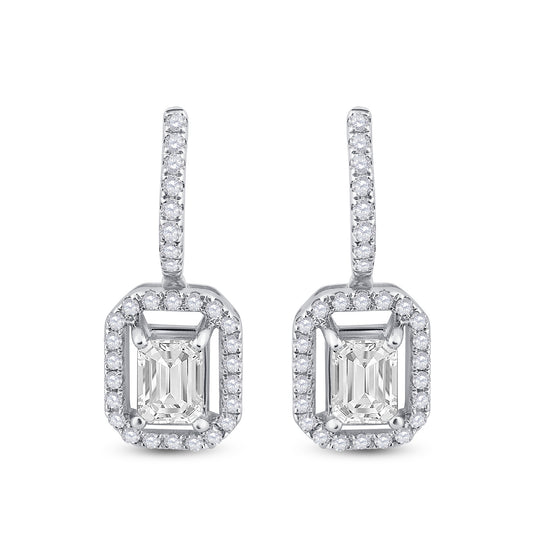 14kt White Gold 1 1/4ct Diamond Ana M  2*1/2ct Emerald Earring