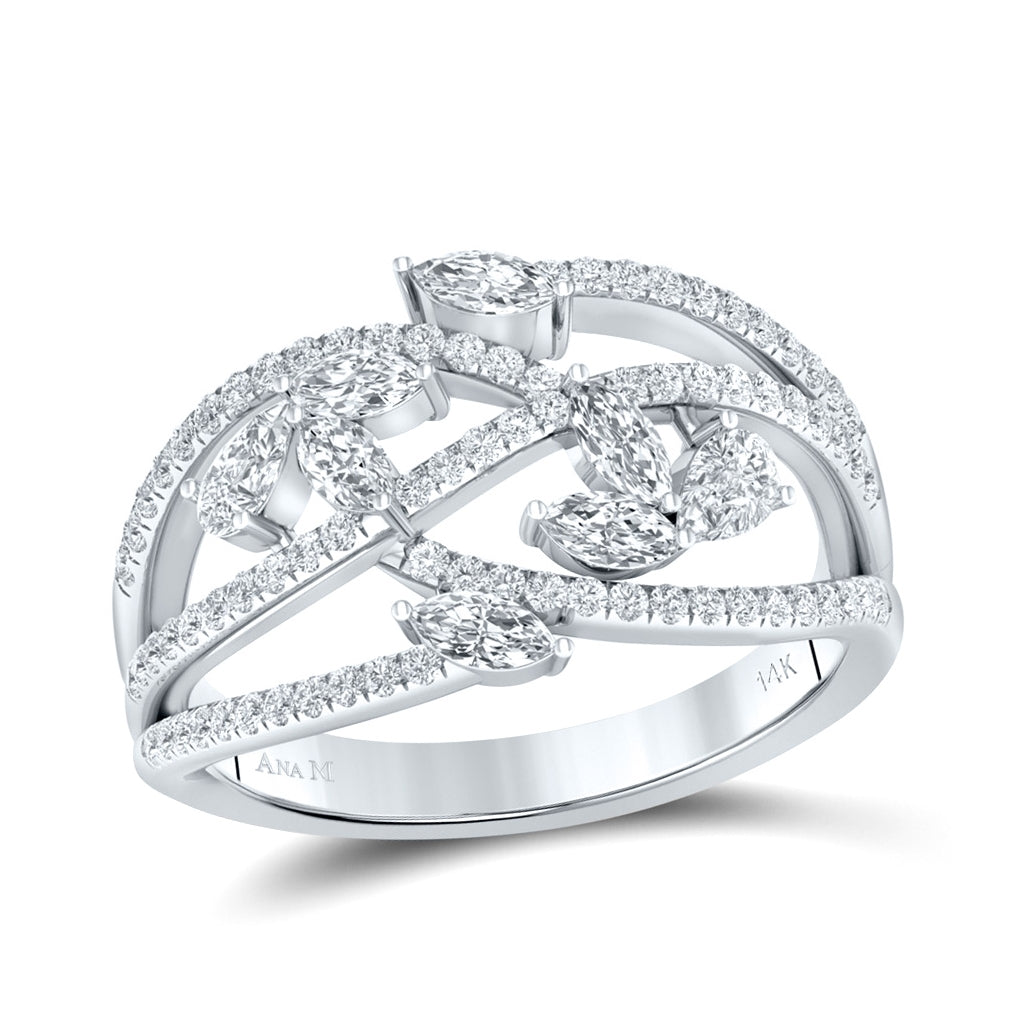 14K White Gold Womens Marquise Round Diamond Band Ring 1 Cttw, Womens Size: 5-10