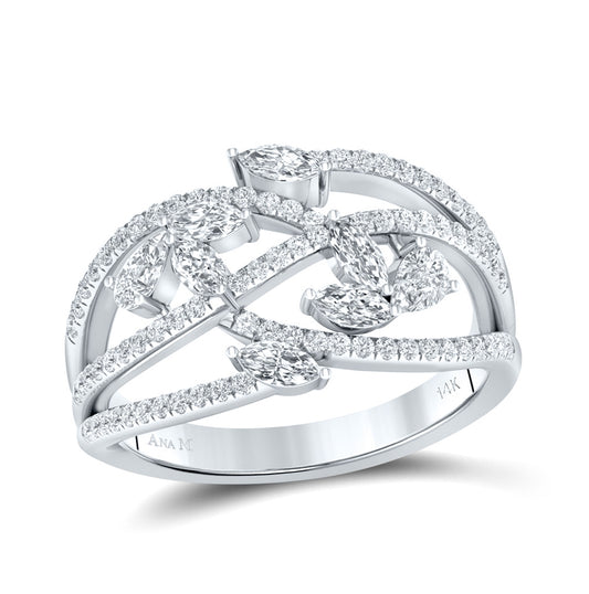 14K White Gold Womens Marquise Round Diamond Band Ring 1 Cttw, Womens Size: 5-10