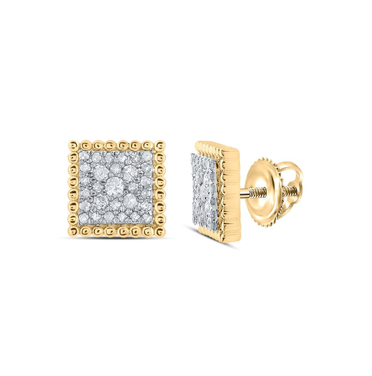 10K Yellow Gold Women's Round Diamond Sq Earrings 1/4ctw