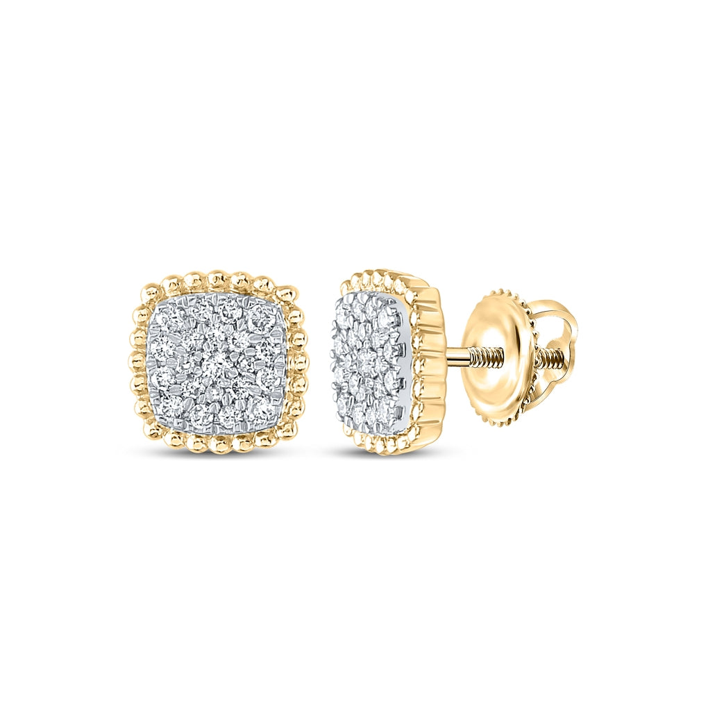 10K White Or Yellow Gold Womens Round Diamond Square Cluster Earrings