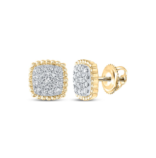 10K White Or Yellow Gold Womens Round Diamond Square Cluster Earrings
