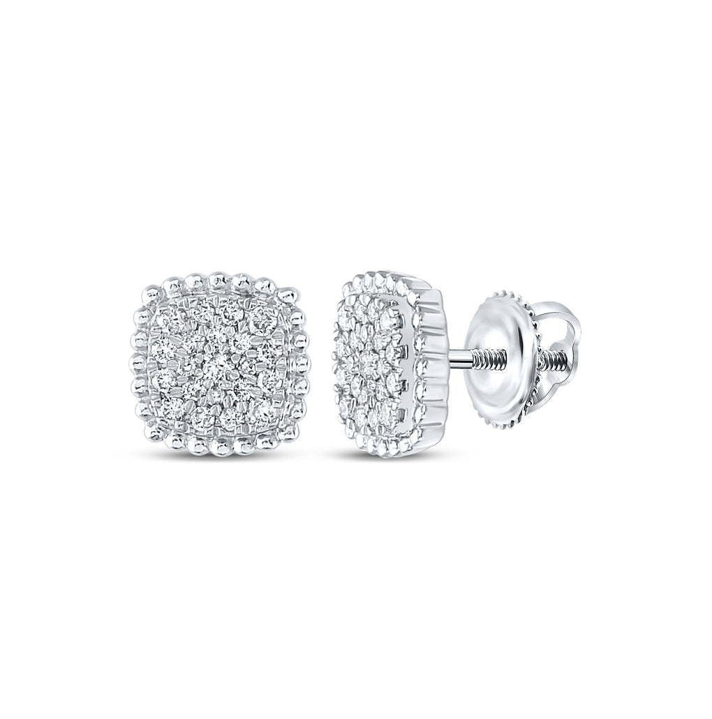 10K White Or Yellow Gold Womens Round Diamond Square Cluster Earrings