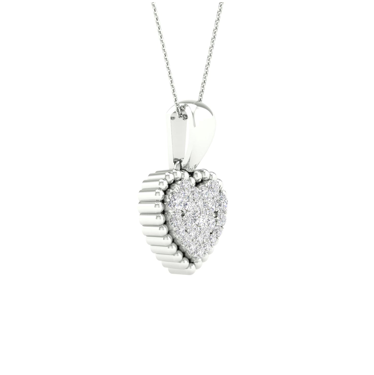 10K White Gold Womens Round Diamond Heart Pendant 1/8 Cttw, Length: 0.58 In, Width: 0.37 In