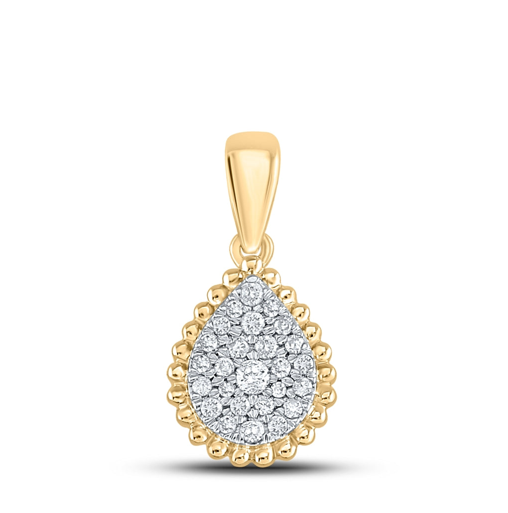 10K White Or Yellow Gold Womens Round Diamond Teardrop Cluster Pendant