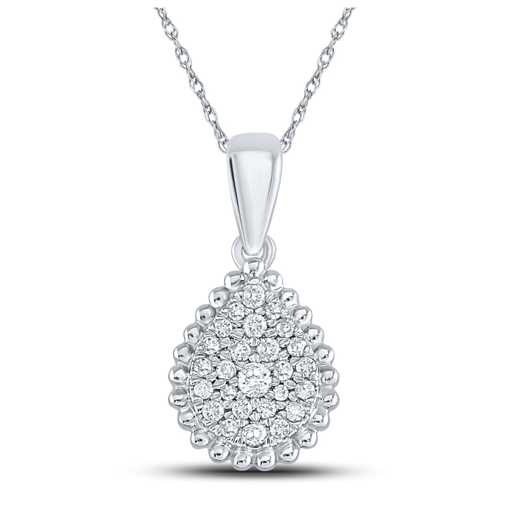 10K White Or Yellow Gold Womens Round Diamond Teardrop Cluster Pendant