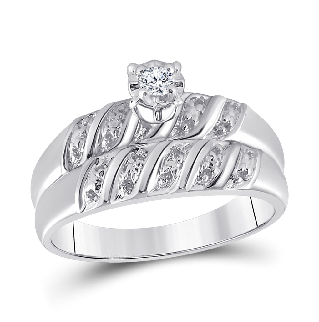 10K White Or Yellow Gold His Hers Round Diamond Solitaire Matching Wedding Set , Womens Size: 5-10, Mens Size: 7-13
