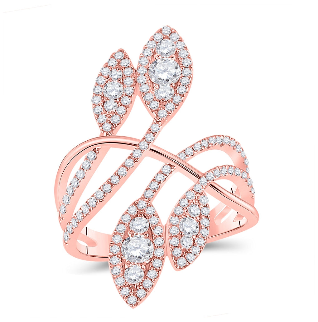 14K Rose Gold Womens Round Diamond Statement Fashion Ring 1-1/5 Cttw, Womens Size: 5-10