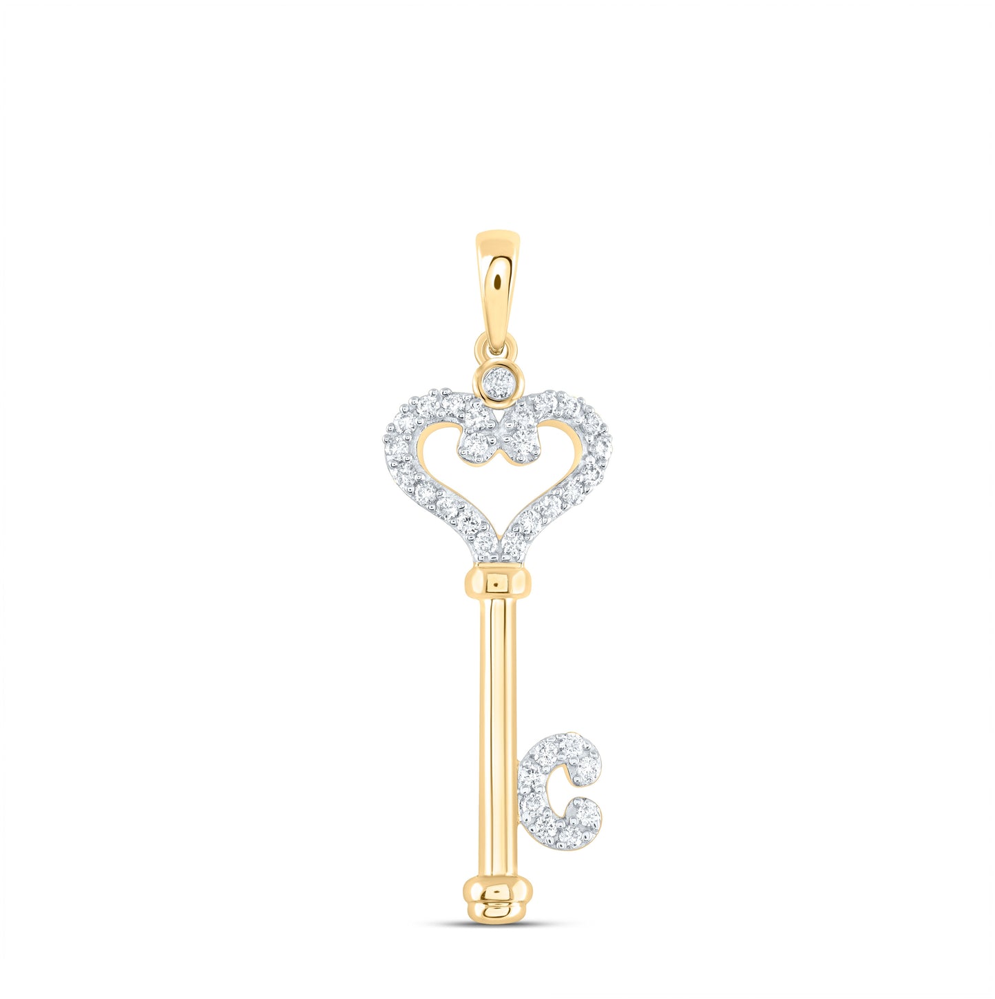 10K Yellow Gold Womens Round Diamond Key Pendant 1/6 Cttw