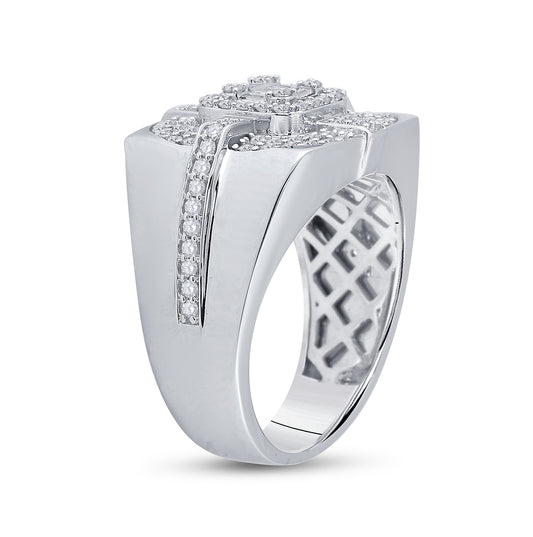 14K White Gold Mens Baguette Diamond Square Ring 1 Cttw, Mens Size: 7-13
