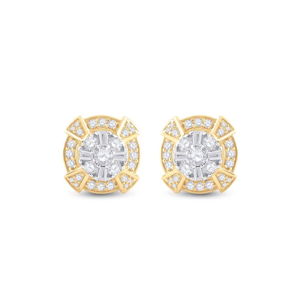 14K Yellow Gold Baguette Diamond Circle Cluster Earrings 3/4 Cttw