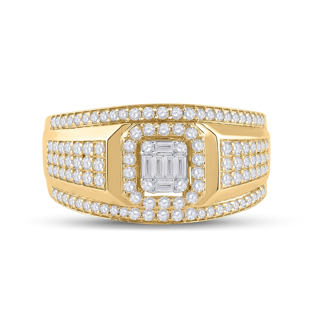 14K Yellow Gold Mens Baguette Diamond Square Cluster Ring 1 Cttw, Mens Size: 7-13