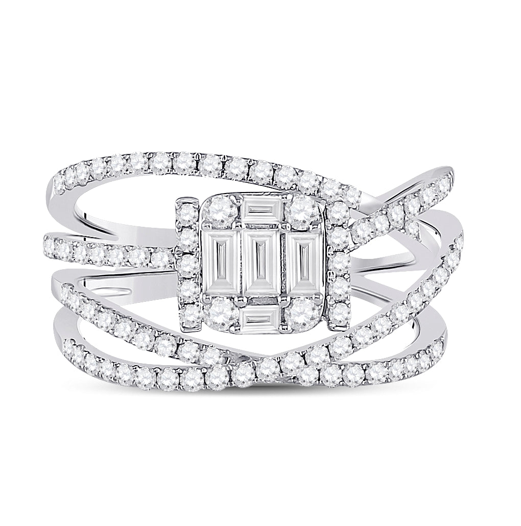 14K White Gold Womens Baguette Diamond Fashion Ring 1 Cttw, Womens Size: 5-10