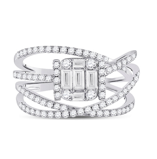 14K White Gold Womens Baguette Diamond Fashion Ring 1 Cttw, Womens Size: 5-10