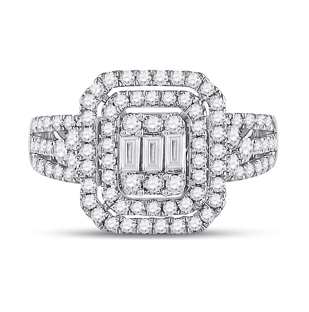 14K White Gold Womens Baguette Round Diamond Cluster Ring 1-1/5 Cttw, Womens Size: 5-10