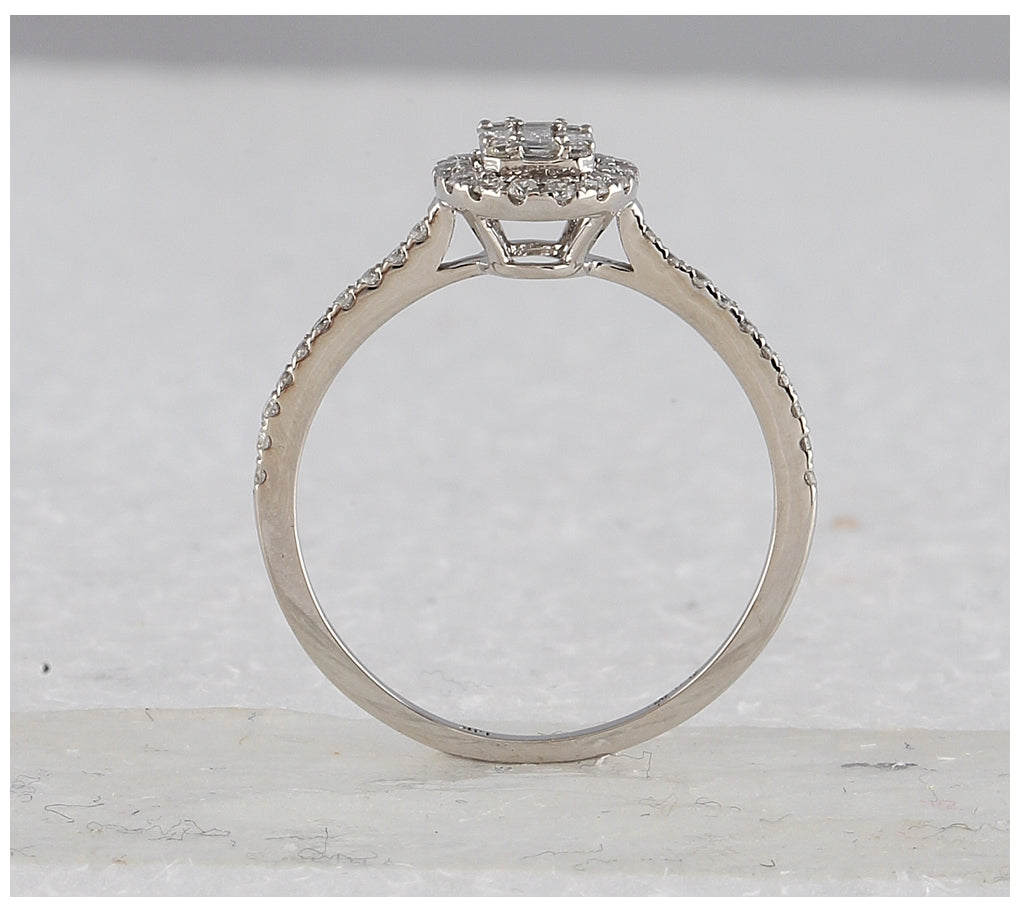 14K White Gold Womens Baguette Diamond Oval Cluster Ring 1/3 Cttw, Womens Size: 5-10