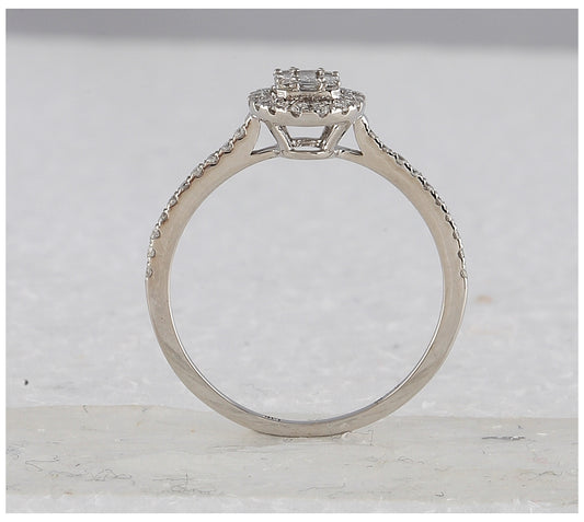14K White Gold Womens Baguette Diamond Oval Cluster Ring 1/3 Cttw, Womens Size: 5-10