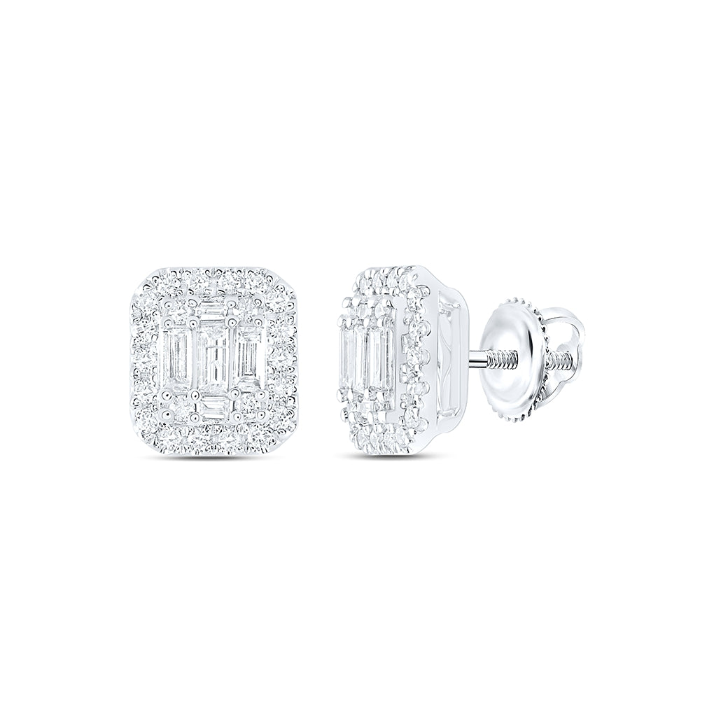 14K White Gold Women's Baguette Diamond Cluster Earrings 1/2ctw