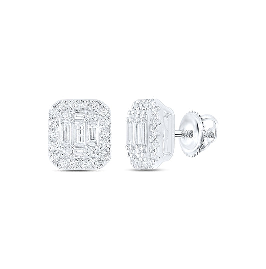 14K White Gold Women's Baguette Diamond Cluster Earrings 1/2ctw