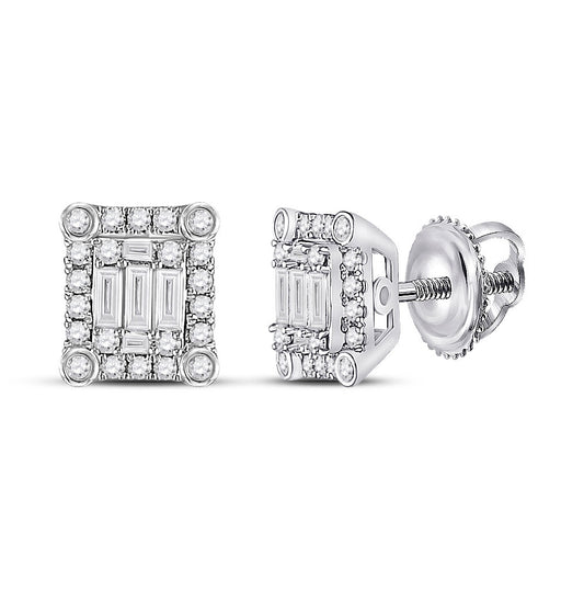 14K White Gold Womens Baguette Diamond Square Cluster Earrings 3/8 Cttw