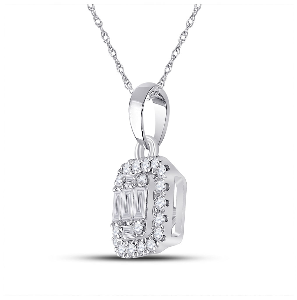 14K White Gold Womens Baguette Diamond Cluster Pendant 1/4 Cttw