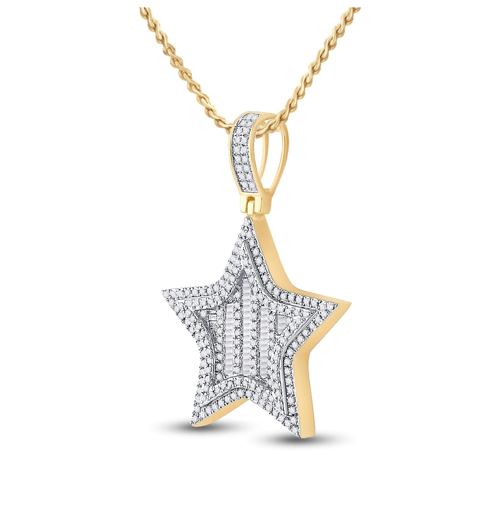 14K Yellow Gold Mens Round Diamond Star Charm Pendant 3/4 Cttw