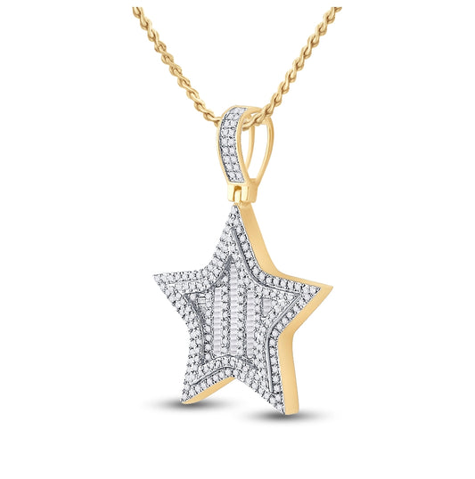 14K Yellow Gold Mens Round Diamond Star Charm Pendant 3/4 Cttw