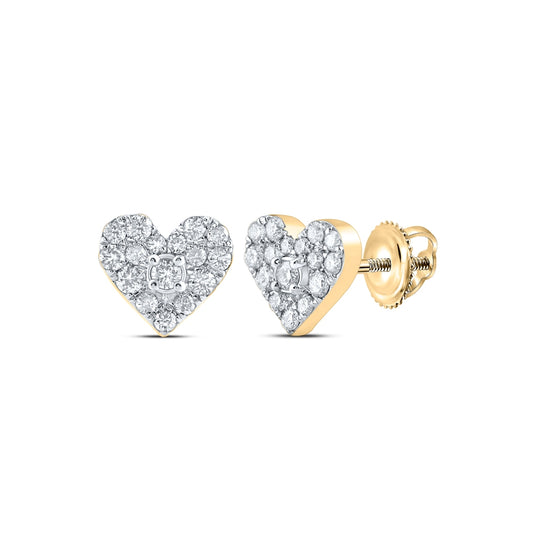 10K Yellow Gold Womens Round Diamond Heart Earrings 1/3ctw