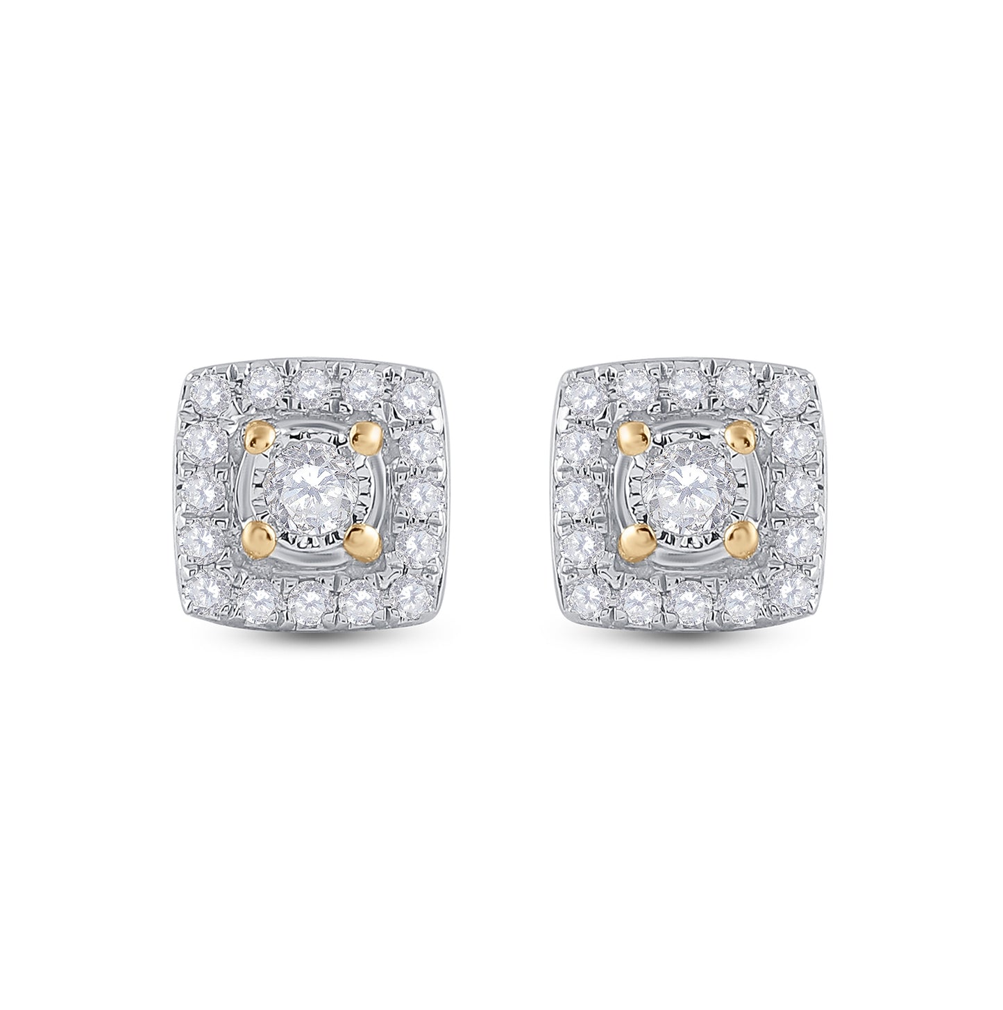 10K Yellow Or White Or Rose Gold Womens Round Diamond Square Earrings