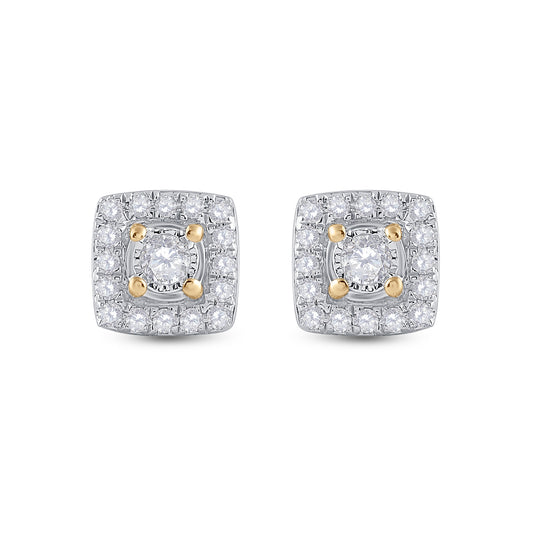 10K Yellow Or White Or Rose Gold Womens Round Diamond Square Earrings