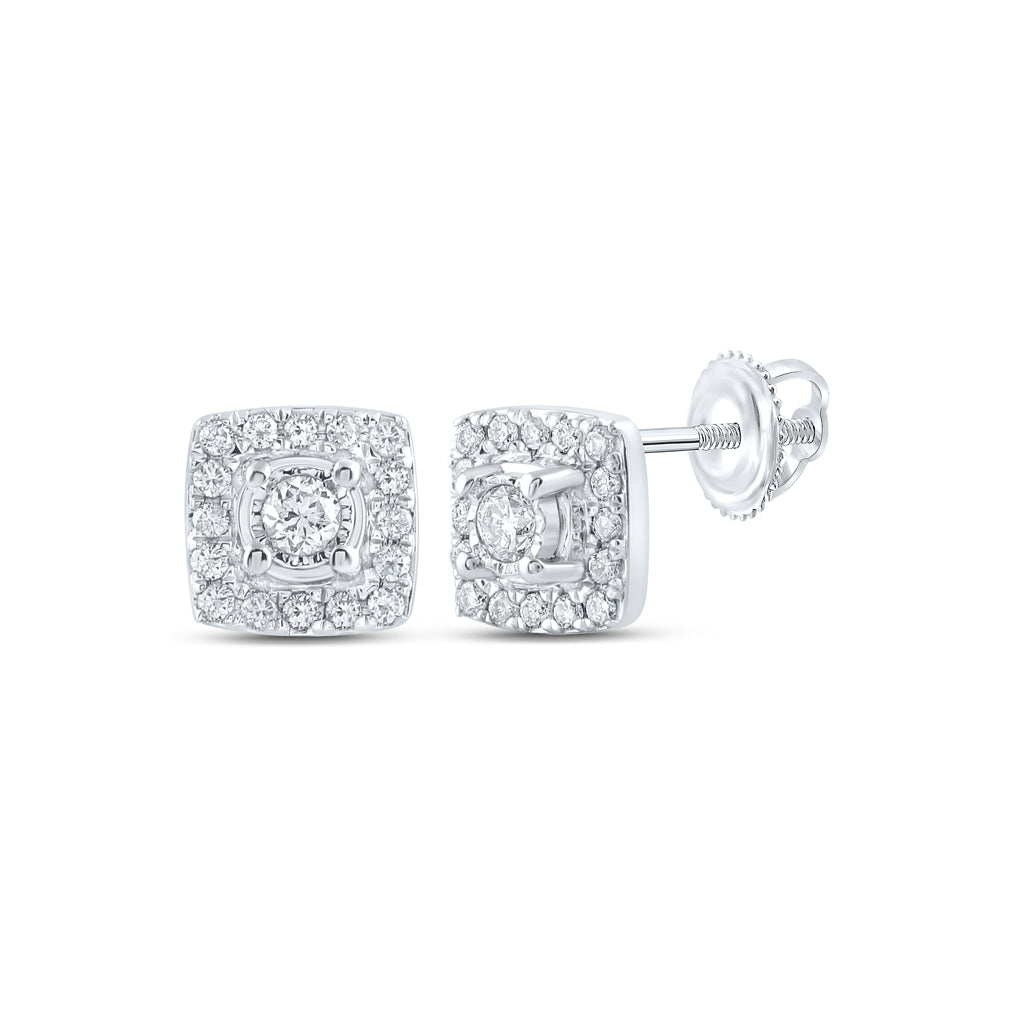 10K Yellow Or White Or Rose Gold Womens Round Diamond Square Earrings