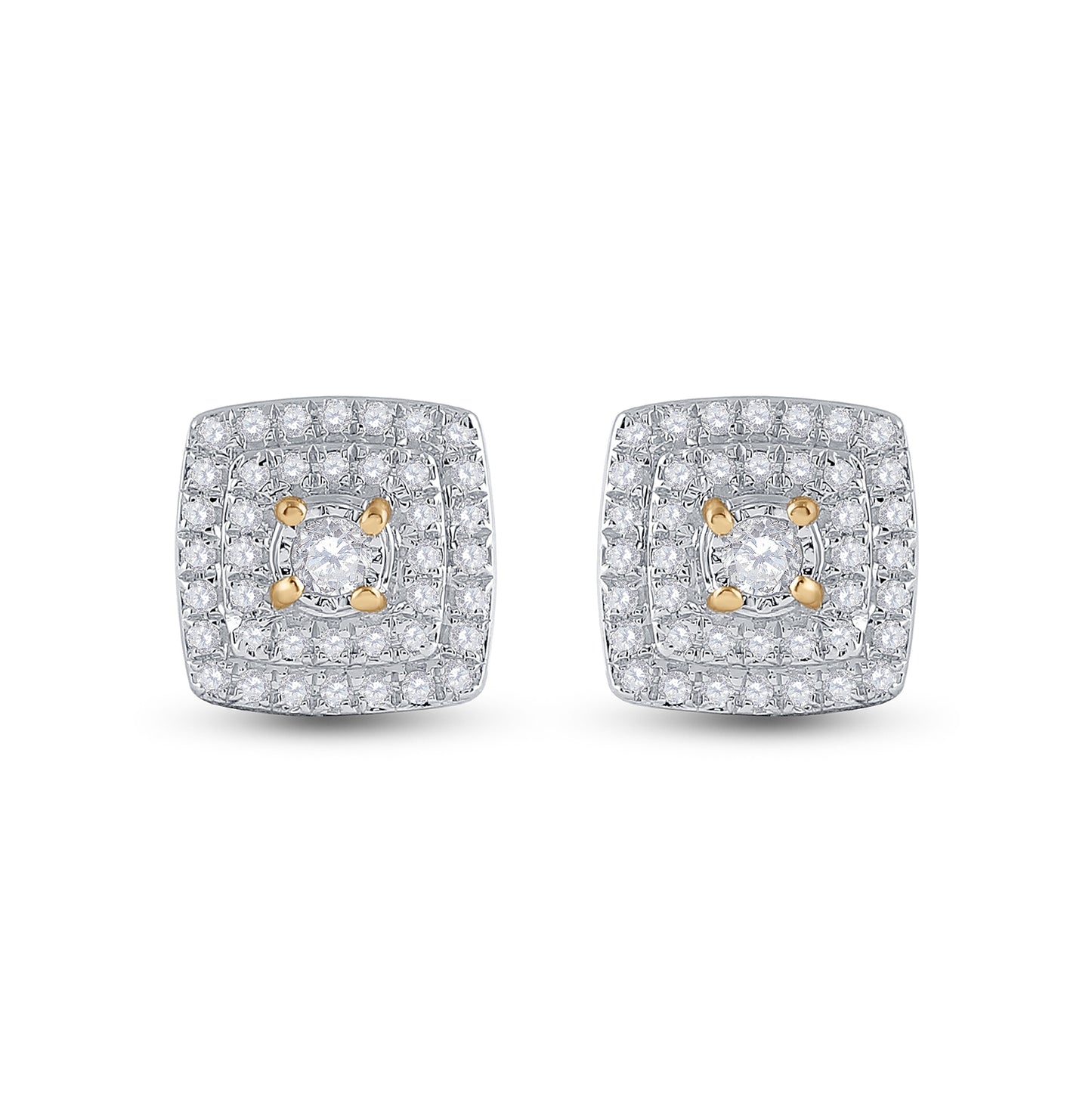10K Yellow Gold Women's Round Diamond Sq Earrings 1/4ctw