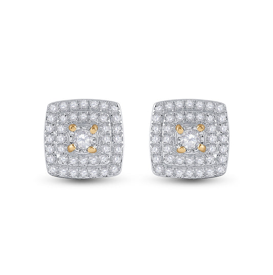 10K Yellow Gold Women's Round Diamond Sq Earrings 1/4ctw