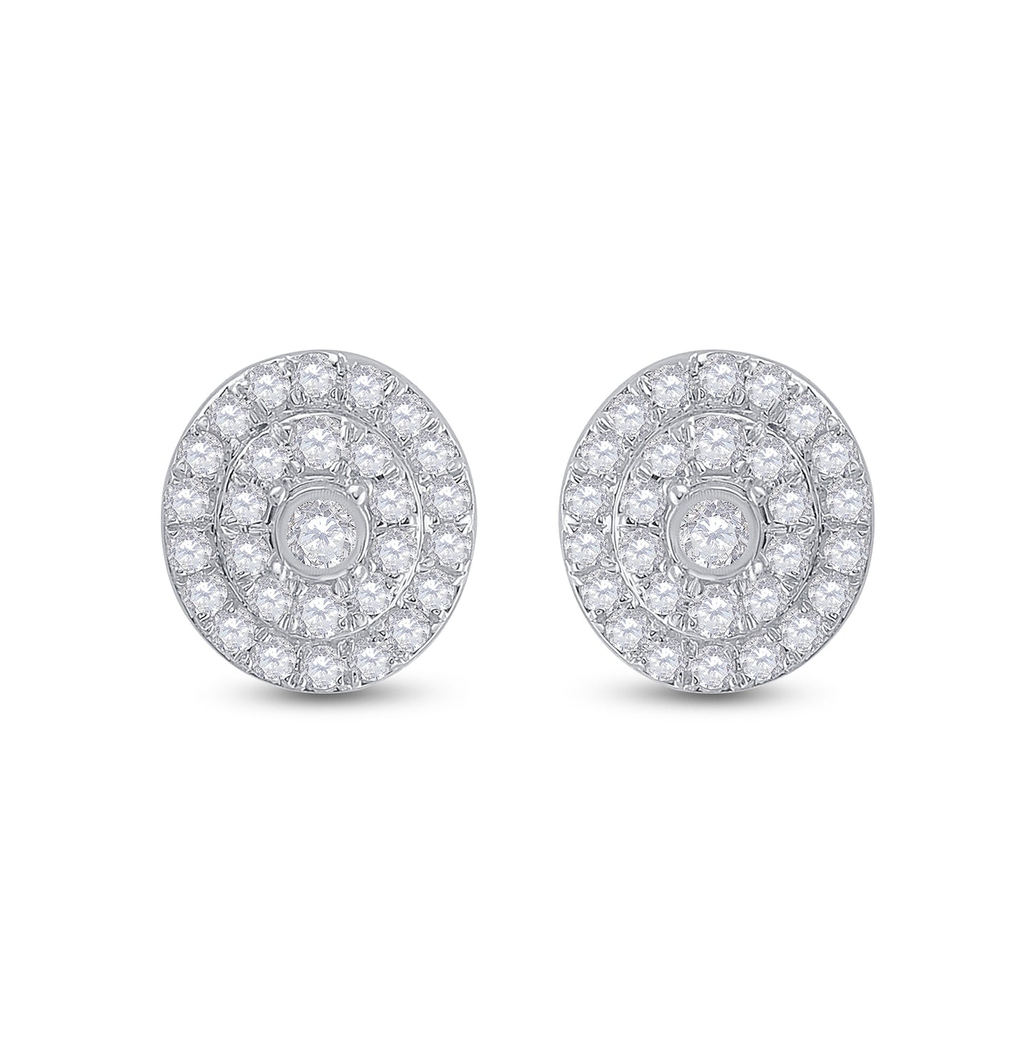 10K Yellow Or White Or Rose Gold Womens Round Diamond Oval Earrings