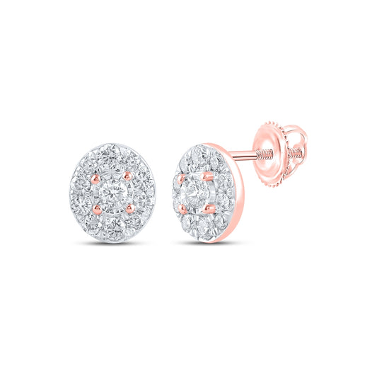 10K Rose Gold Womens Round Diamond Oval Earrings 1/3 Cttw