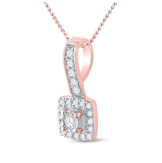 10K Rose Gold Womens Round Diamond Square Pendant 1/5 Cttw