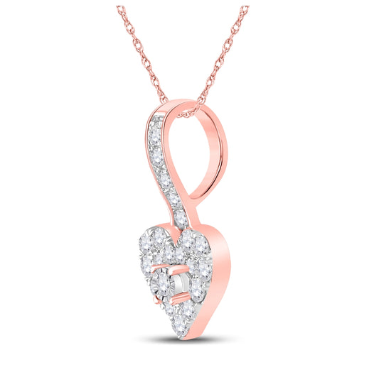 10K Rose Gold Womens Round Diamond Heart Pendant 1/3 Cttw