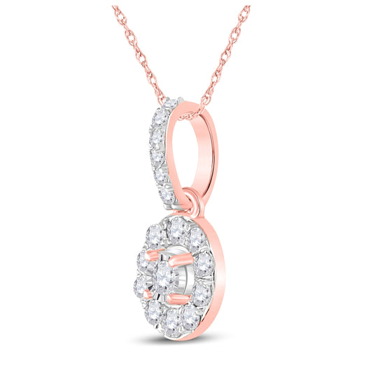 10K Rose Gold Womens Round Diamond Oval Pendant 1/5 Cttw