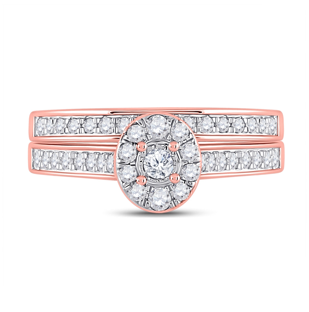 10K Rose Gold Round Diamond Bridal Wedding Ring Band Set 1/2 Cttw, Womens Size: 5-10