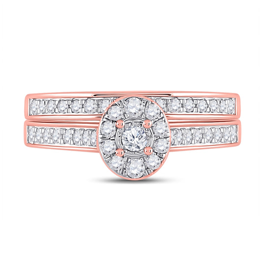 10K Rose Gold Round Diamond Bridal Wedding Ring Band Set 1/2 Cttw, Womens Size: 5-10