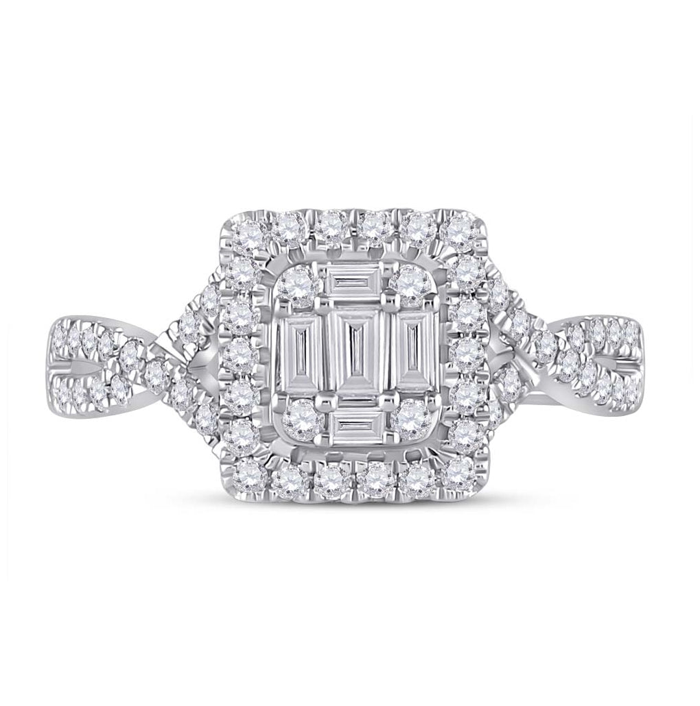 14K White Gold Womens Baguette Diamond Square Ring 5/8 Cttw, Womens Size: 5-10