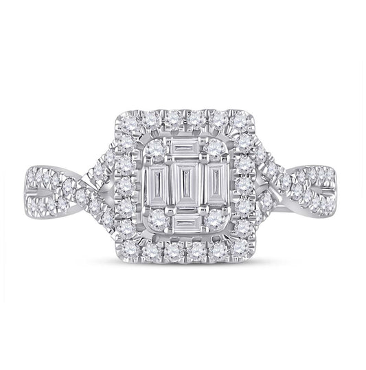14K White Gold Womens Baguette Diamond Square Ring 5/8 Cttw, Womens Size: 5-10