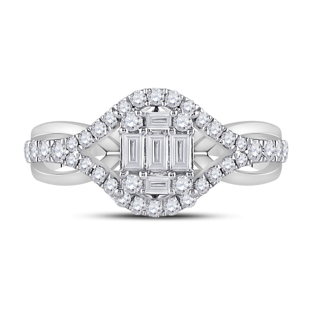 14K White Gold Womens Baguette Diamond Fashion Ring 3/4 Cttw, Womens Size: 5-10