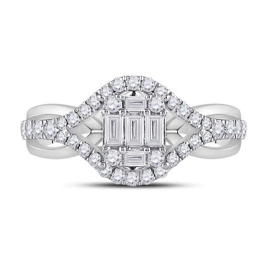 14K White Gold Womens Baguette Diamond Fashion Ring 3/4 Cttw, Womens Size: 5-10