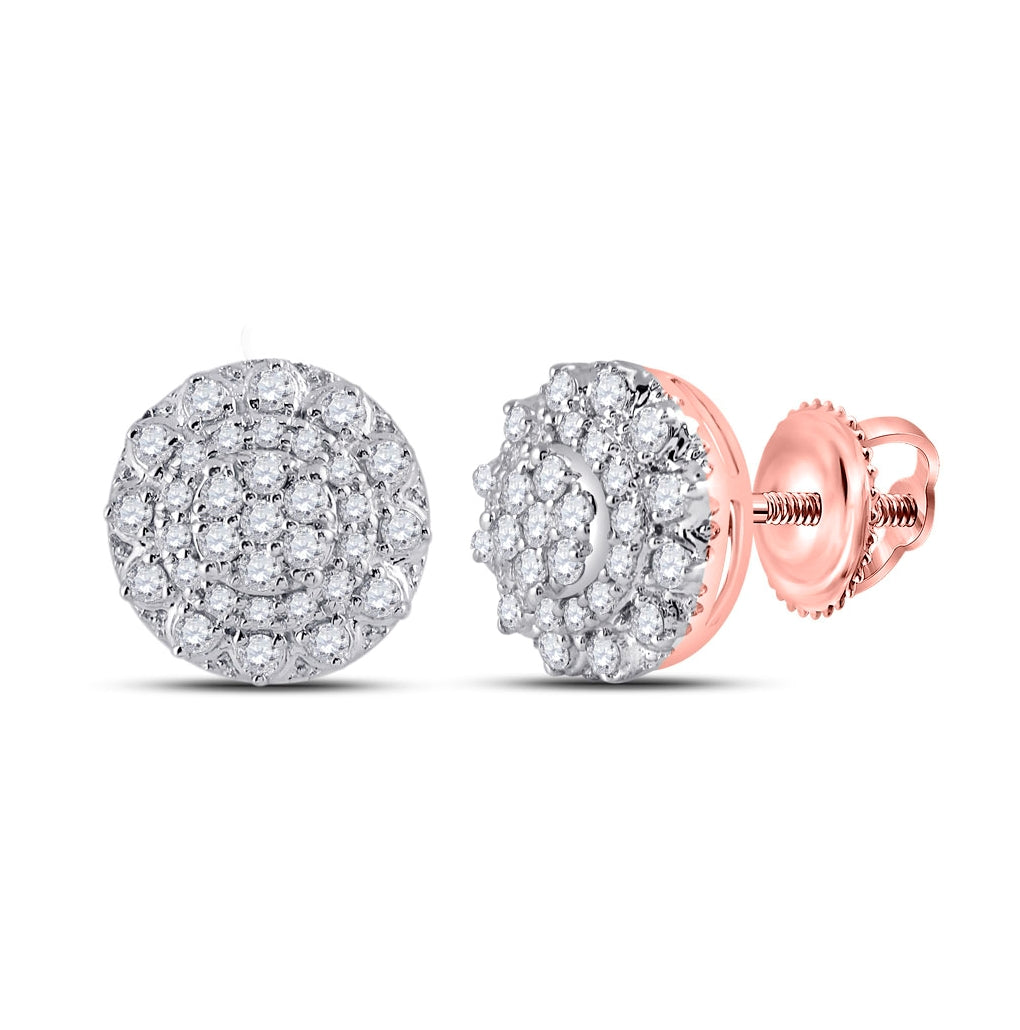 14K Rose Gold Womens Round Diamond Cluster Earrings 1/2 Cttw