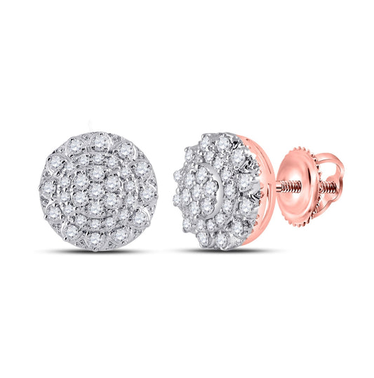 14K Rose Gold Womens Round Diamond Cluster Earrings 1/2 Cttw