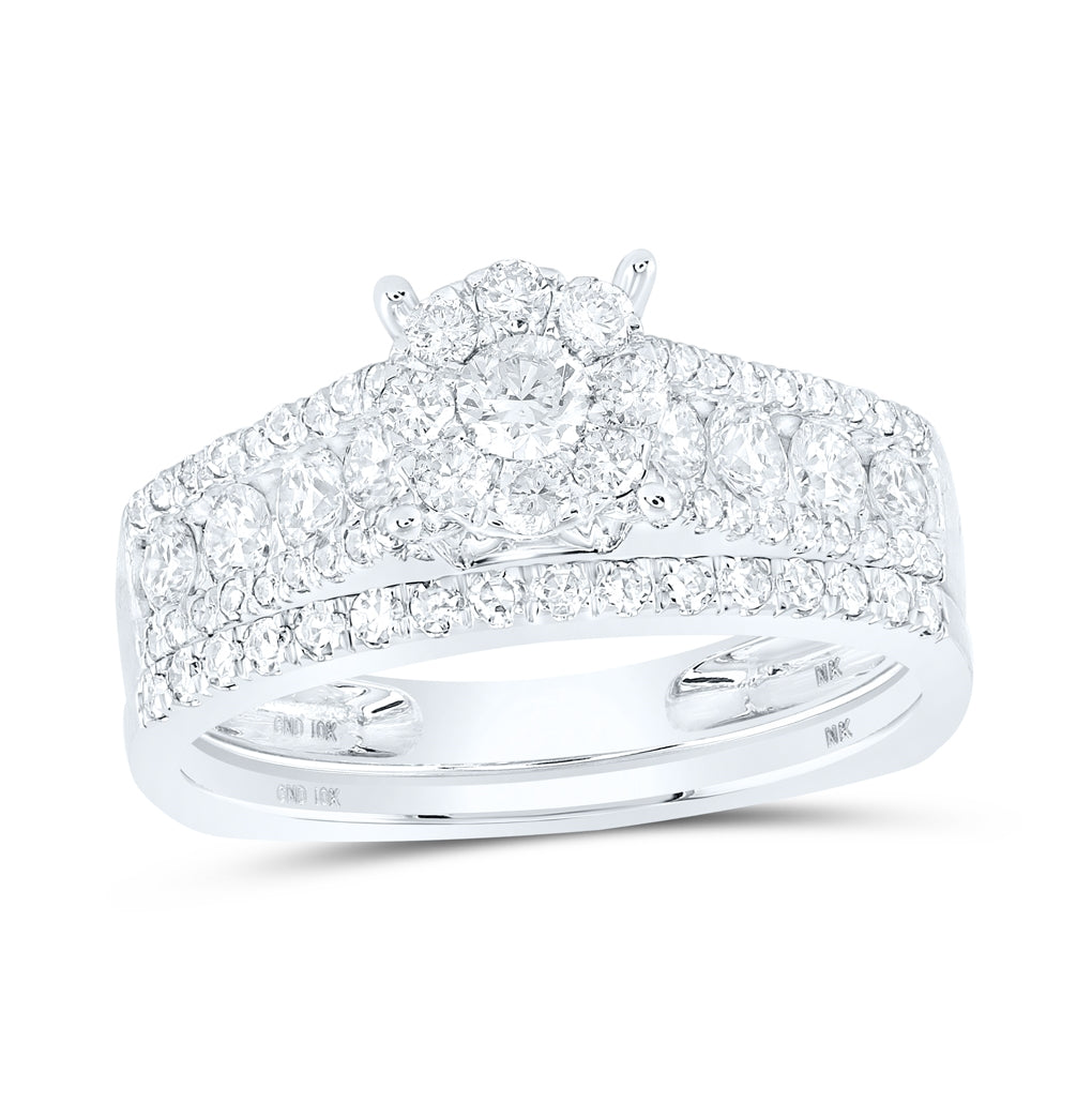 14K White Gold Round Dia. Bridal Wedding Band Set 1ctw, Women's Sz: 5-10
